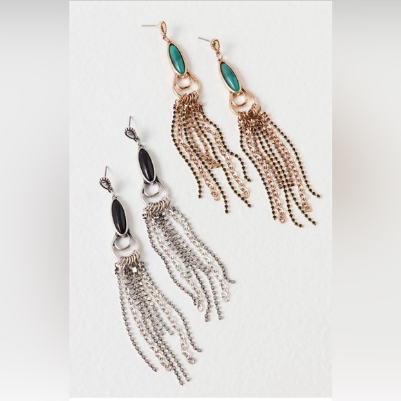 Free People The Beat Goes on Dangle Earrings NWT black and silver - Picture 5 of 6